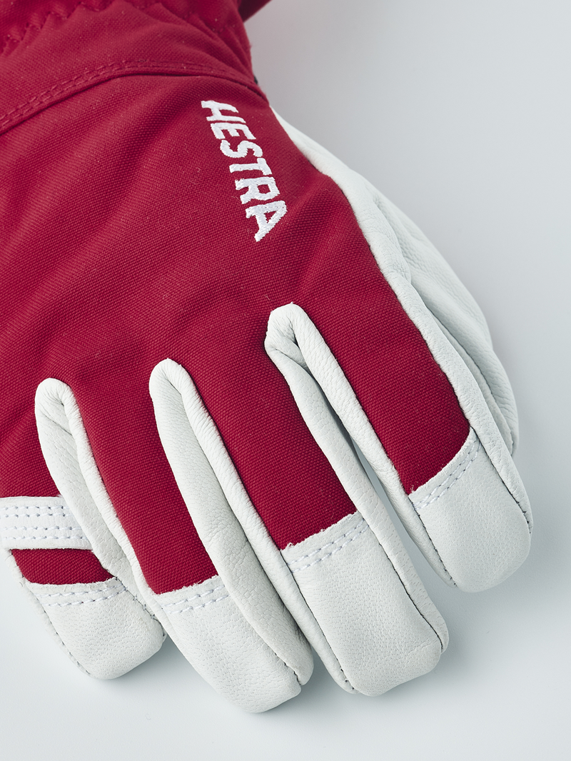 Hestra Army Leather Heli Ski Junior Gloves in Red-2